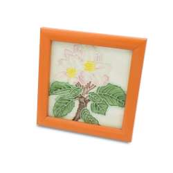 Картина настільна кераміка емаль яблуневий цвіт помаранчева рамка 13х13х1,5 см