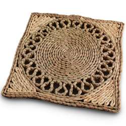 Сервировочный коврик плетеный квадратный 30х30 см с ажурным кругом бежево-коричневый