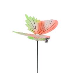 Декор для рослин на металевому стрижні метелик оранжево-салатовий