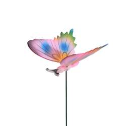 Декор для рослин на металевому стрижні метелик рожево-блакитний