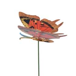 Декор для рослин на металевому стрижні метелик оранжево-чорний