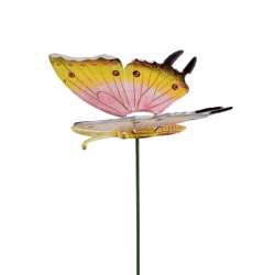 Декор для рослин на металевому стрижні метелик рожево-жовтий