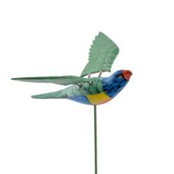 Декор для растений на металлическом стержне попугай сине-зеленый