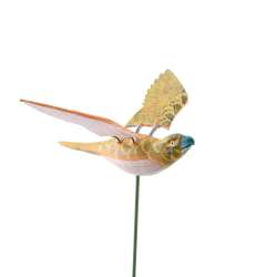 Декор для растений на металлическом стержне попугай желто-белый