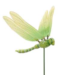Декор для растений на металлическом стержне стрекоза зелено-желтая