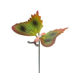 Декор для рослин на металевому стрижні метелик зелено-помаранчева