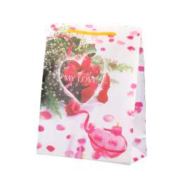 Пакет подарунковий 23х18х7,5 см з сердечками рожевими MY LOVE білий