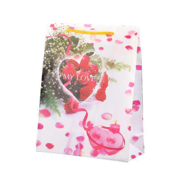 Пакет подарунковий 23х18х7,5 см з сердечками рожевими MY LOVE білий