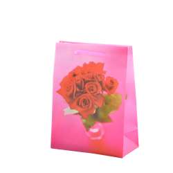 Пакет подарочный 16х12х6 см с розами красными малиновый