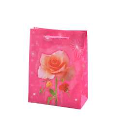 Пакет подарунковий 16х12х6 см з трояндою рожевий