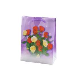Пакет подарочный 16х12х6 см с розами красно-желтыми фиолетовый