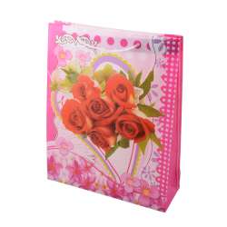 Пакет подарочный 38х30 см с розами в сердце розово-красный
