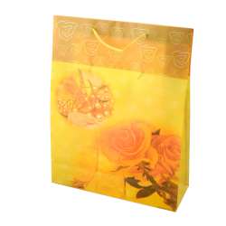 Пакет подарунковий 38х30 см з трояндами жовто-бежевий