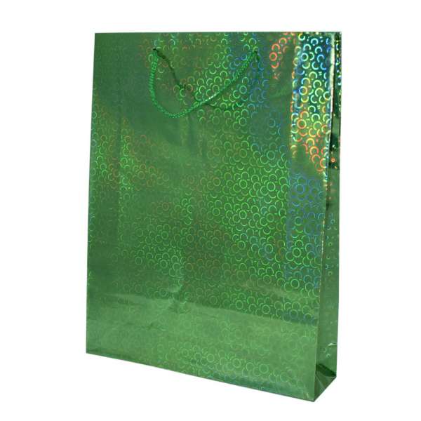 Пакет подарочный голограмма 25х34 см круги зеленый