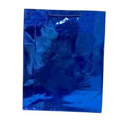 Пакет подарочный голограмма 29х37 см сердечки синий