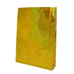 Пакет подарочный голограмма 29х37 см снежинки желтый