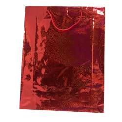 Пакет подарочный голограмма 29х37 см снежинки красный