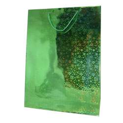 Пакет подарочный голограмма 32х45 см звезды зеленый