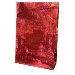 Пакет подарочный голограмма 32х45 см сердечки красный