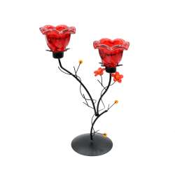 Підсвічник на 2 свічки з червоною квіткою метал чорний 25х17х9 см