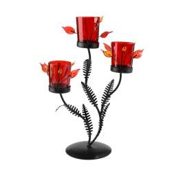 Подсвечник стакан красный с листьями на 3 свечи 32х22х11 см металл черный