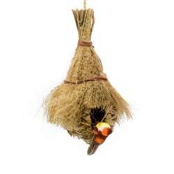 Настенный декор гнездо соломенное с веничком 30х18х13 см с птичкой