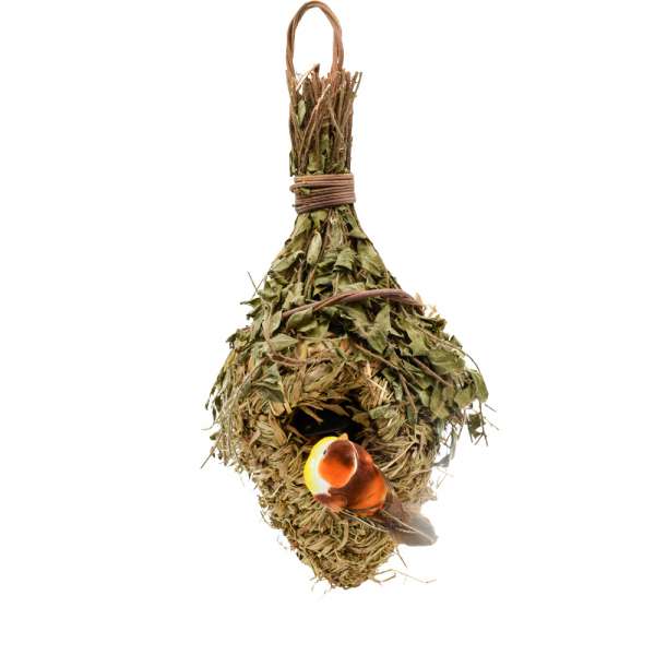 Настенный декор гнездо соломенное с веточками 30х14х11 см с птичкой