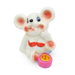 Фігурка свічник Мишка 8 см в купальнику з рожевим свічником біла