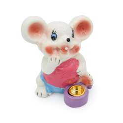 Фігурка свічник Мишка 8 см в рожевій майці біла