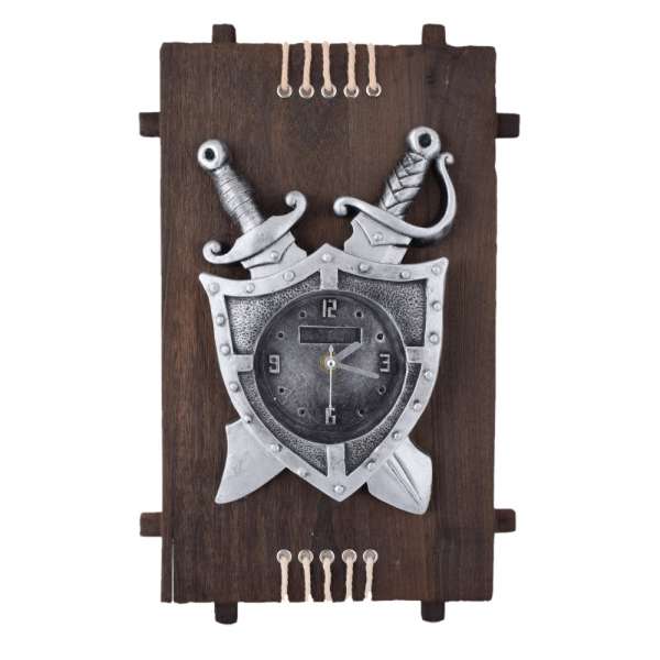 Годинник настінний на дерев'яній основі 36x21см Щит і мечі