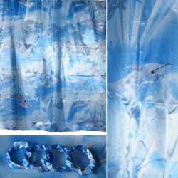 Шторка для ванної атласна з дельфінами 162х173 см молочно-блакитна