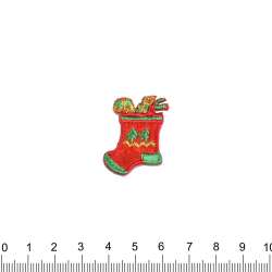 Термоаппликация Носок с подарками 30х30мм красный