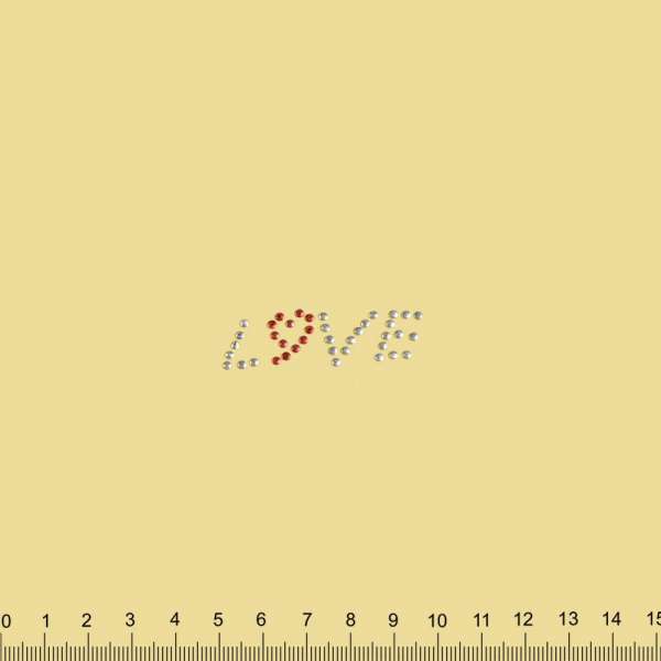 Термоапликация стразы металл LOVE 20х40мм серребристо-красная