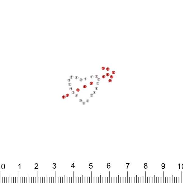 Термоапликация стразы металл Сердце со стрелой 20х30мм серебристо-красная