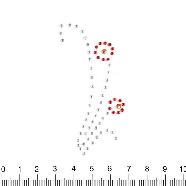 Термоапликация стразы металл Цветок 30х80мм красно-серебристая
