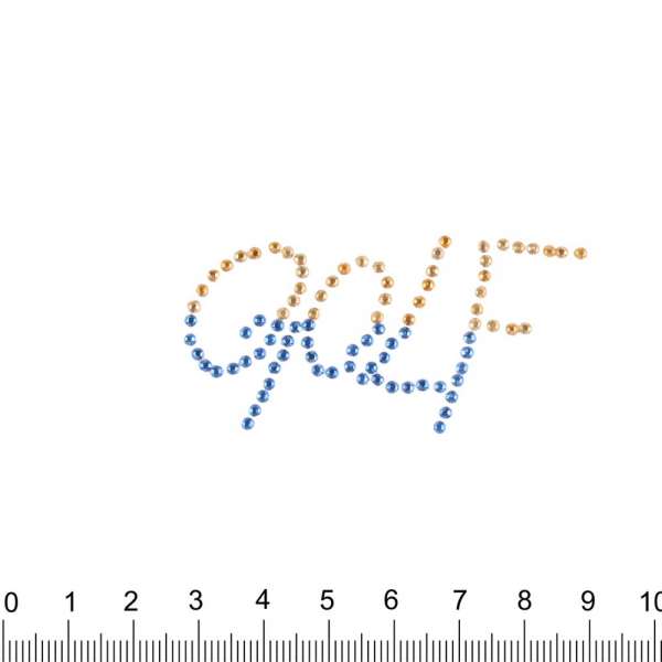 Термоапликация стразы металл GOLF 30х50мм желто-синяя