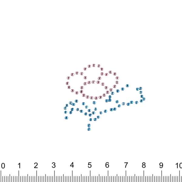 Термоапликация стразы металл Цветок 40х50мм розово-синяя