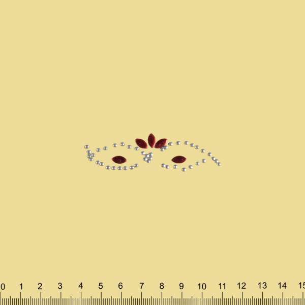 Термоапликация стразы металл Листики с лентой 30х70мм серебристо-красная