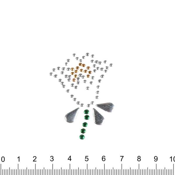 Термоапликация стразы металл Тюльпан 35х50мм серебристо-зеленая