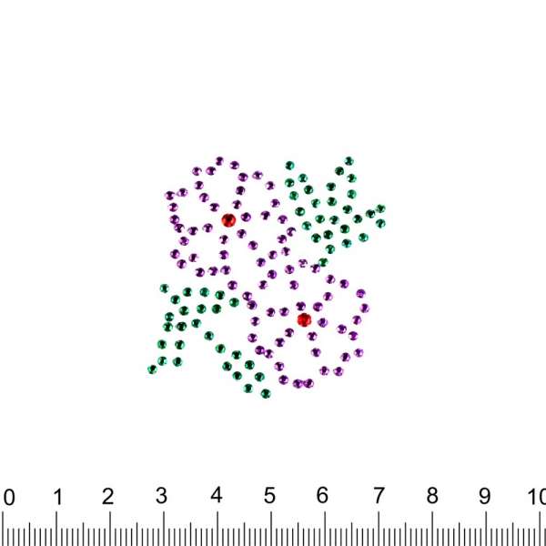 Термоапликация стразы металл Цветы 50х50мм фиолетово-зеленая