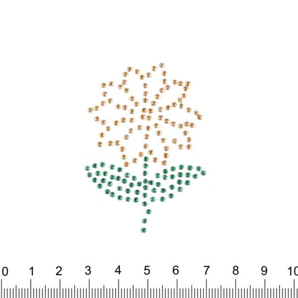 Термоапликация стразы металл Цветок 40х60мм золотоисто-зеленая