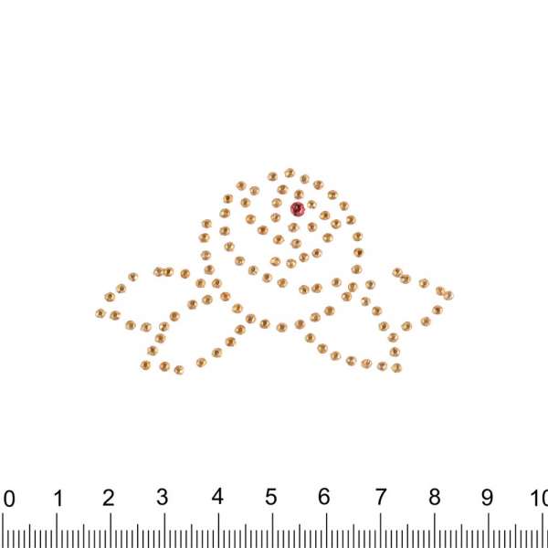 Термоапликация стразы металл Роза 40х70мм золотистая