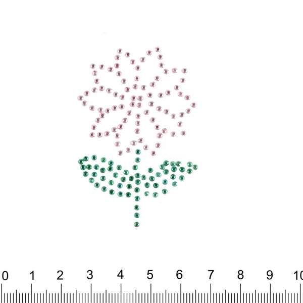 Термоапликация стразы металл Цветок 40х60мм розово-зеленая