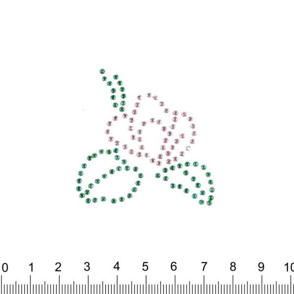 Термоапликация стразы металл Роза 50х50мм розово-зеленая