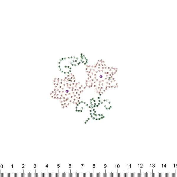 Термоапликация стразы металл Цветок 60х60мм сиренево-зеленая