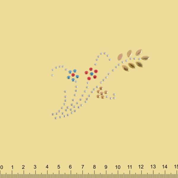 Термоапликация стразы металл Ветка с цветами 60х90мм многоцветная