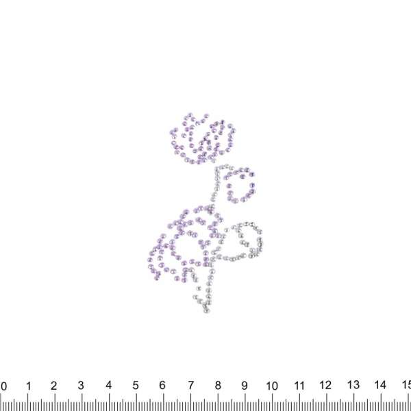 Термоапликация стразы металл Цветок 40х80мм серебристо-сиреневая