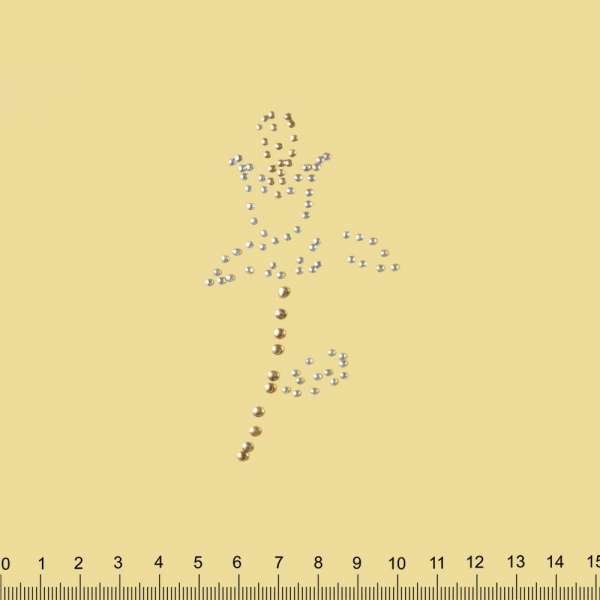 Термоапликация стразы металл Цветок 50х100мм серебристо-золотистая