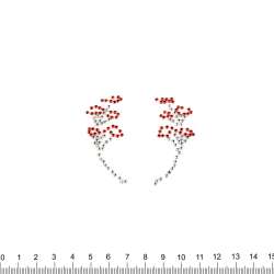 Термоапликация стразы металл Цветочная ветка 60х70мм красно-серебристая