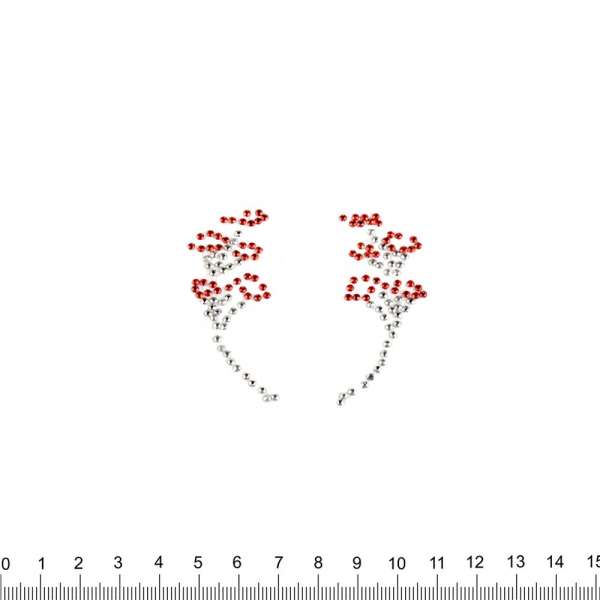 Термоапликация стразы металл Цветочная ветка 60х70мм красно-серебристая